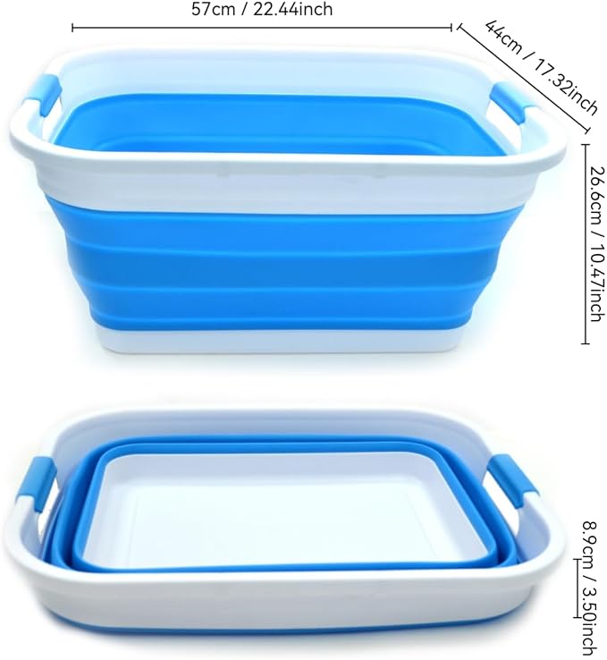 SAMMART 41L (10.8 gallon) Collapsible Plastic Laundry Basket - Foldable Pop Up Storage Container/Organizer - Portable Washing Tub - Space Saving Hamper/Basket (Rectangular, Sky Blue)