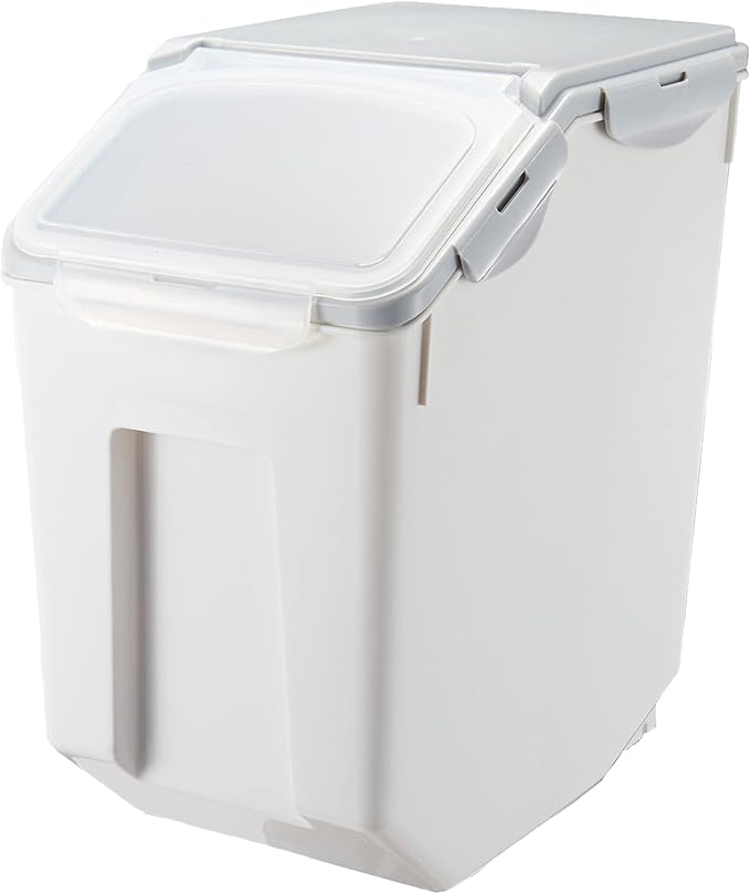 15 Liter / 30 lbs Rice Storage Container with Measuring Cup, BPA free, For Rice | Grain | Pet Food | Flour, 1 count, White & Gray