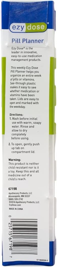 EZY DOSE Weekly (7-Day) Pill Organizer, Vitamin Case and Medicine Box, Clear Lids, 2X-Large