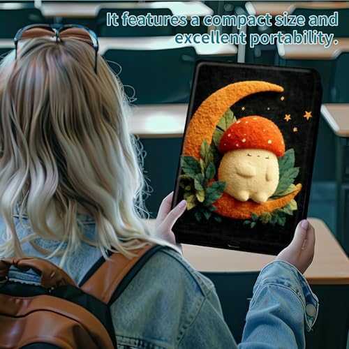 Case for Samsung Galaxy Tab A 10.1" 2016 SM-T580/T585/T587, 360 Degree Rotating Stand with Multi-Angle Vertical & Horizontal Viewing Shockproof Shell for Women Men, Orange Moon Mushroom