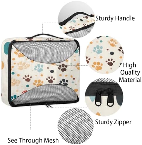 Dog Paw Print 4 Set Packing Cubes Luggage Organizer Bags for Travel Accessories and Essentials, Cute