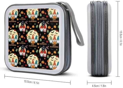 40 Capacity CD DVD Case Wallet Christmas Gnomes CD Holder Storage | Christmas Gnomes Hard Shell Sturdy Disc Storage Organizer Binder, Zipper Closure, Hand Strap
