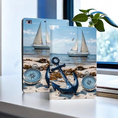 for Microsoft Surface Pro 7 Plus,Surface Pro 7/6/5/4 12.3" Tablet Case,Auto Wake/Sleep,Adjustable Stand Protective Cover - Nautical Anchor Compass
