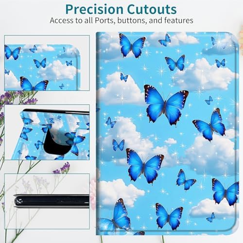 Case for Samsung Galaxy Tab S11 Ultra 2025 14.6" SM-X930/X936, 360 Degree Rotating Stand with Multi-Angle Vertical & Horizontal Viewing Shell for Women Men, Blue Butterfly White Cloud