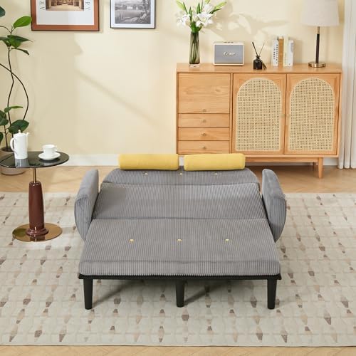 52" Corduroy Love seat Sofa Day Bed Recliner with Storage Pocket USB Charger Minimalist Design 2-Seat Sofa Set with Velvet Fabric for Living Room Office Apartment Gray