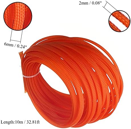 Bettomshin 1Pc 32.8Ft(10m) Cable Management Sleeve, 1/4"(6mm) Width PET Orange Cord Protector, Wire Loom Tube Insulated Split Sleeving for USB Cable Power Cord Organizer Video Cable Hider