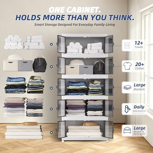 SAILUN 580Qt Stackable Storage Bins,Storage Cabinet Drawer with a Lid,White