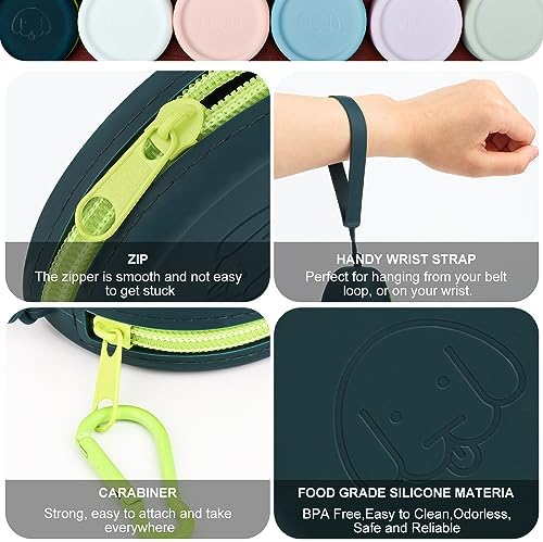 WALLFID Silicone Dog Treat Pouch, 2PCS Pet Walking Bag, Pocket Size, Easy to Clean, Odorless, Zipper Design, Moisture-proof, Portable Training Bag (Lake Blue & Green, 3.55 x 3.55 x 1.18 inches)