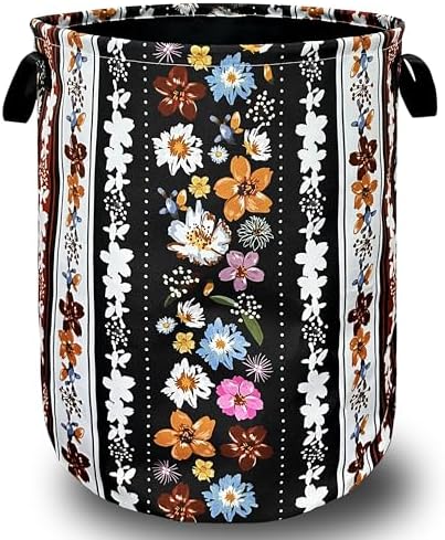 Boho Flowers Laundry Basket Oxford Cloth Foldable Hamper 18.9x16.5 Inch