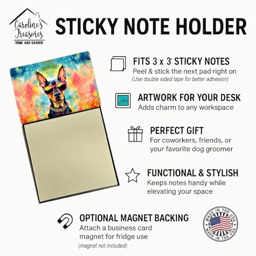 Caroline's Treasures Doberman Pinscher Hippie Dawg Sticky Note Holder Refillable Dispenser Self-Sticky Note Pads, Memo Pads Blank Desk Accessories