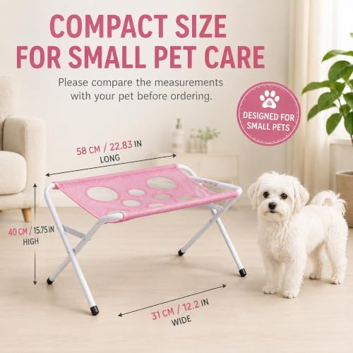 Portable Dog Grooming Table, Foldable Pet Grooming Hammock Stand (Pink-B) | with Quick Dry Mesh Platform, Support Rectangular Wash Station for Small Dogs and Cats Nail Trimming,Bathing and Daily Care