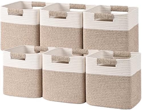 11 Inch Storage Cubes, 6 Pack Cube Storage Bins for Organizing, Cotton Rope Woven Baskets for Shelves, Bathroom, Kids Room, Closets, Baby Nursery