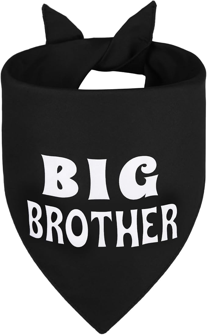 Big Brother Dog Bandana Black Large 1PCS, Adjustable Triangle Scarf | Pregnancy Announecment, New Baby for Family.
