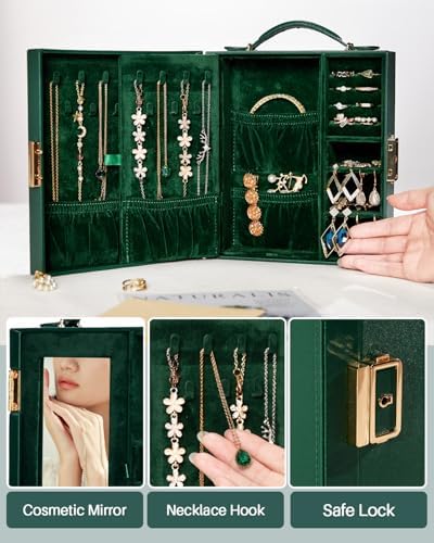 Enthralite Portable Travel Jewelry Case: Jewelry Box with Lock and Mirror | Quality PU Leather & Velvet Lined Jewelry Organizer - Large Capacity for Ring Earring Large Necklaces - Birthday Gift for Her