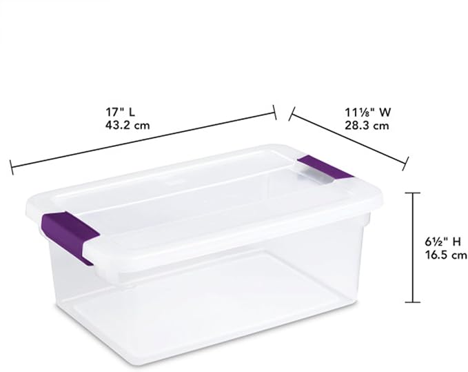 Sterilite ClearView Latch Boxes, Storage Bins with Lids, 15 Quart, 48-Pack | Clear Plastic Organizers with Color Accent Latches for Closet, Bedroom, Shelving Units, Dorm Room and Home Organization