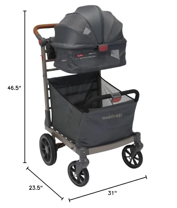 Wadabuggy Pet Foldable Cart - Luxury Cat & Dog Stroller with Extra Large Shopping Basket, Cup Holders, & Ventilated Canopy - Easy Fold Pet Stroller for Cats & Dogs