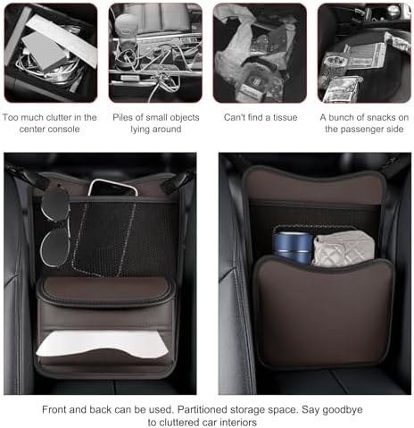 Ohleats Car Organizer Storage Between Seats, Nappa Leather Auto Handbag Holder for Document Phone Storage, Large Capacity Automotive Console Pocket Purse, Car Accessories (Brown)