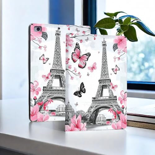 for Microsoft Surface Pro 7 Plus,Surface Pro 7/6/5/4 12.3" Tablet Case,Auto Wake/Sleep,Adjustable Stand Protective Cover - Eiffel Tower Sakura Butterfly