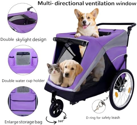 Pet Bike Trailer and Push Cart for Medium Large Dogs – Converts in Seconds, Holds Up to 100 Lbs, All-Terrain Wheels with Quick Release