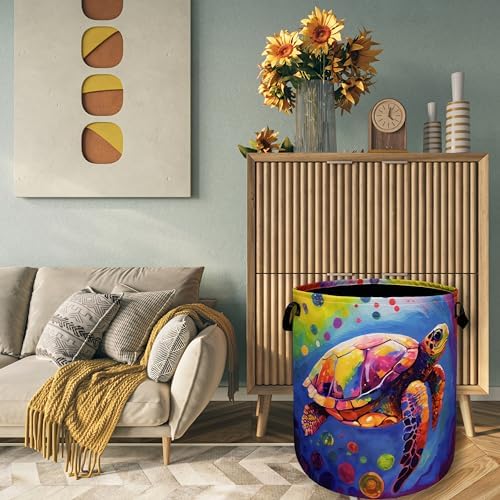Sea Turtle Laundry Basket Foldable Oxford Cloth Hamper 18.9"x16.5"