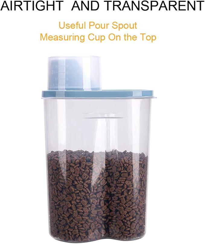2 Pack 2lb/2.5L Pet Food Storage Container with Measuring Cup, Can Covers and Bowl for Small Dog, Cat, Waterproof-BPA Free