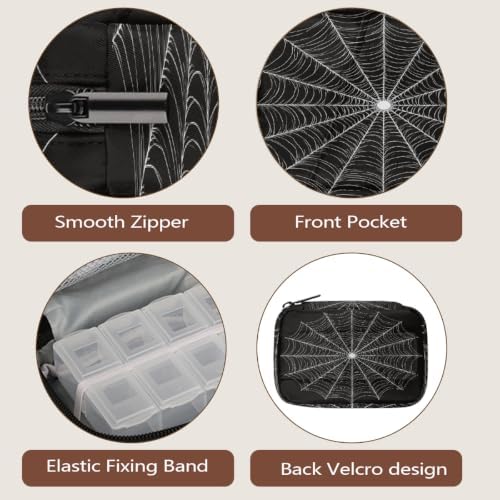 Travel Pill Organizer Black White Spider Web Small Pill Case