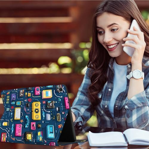 Case for Samsung Galaxy Tab A7 Lite 8.7" 2021 Model (SM-T220/T225/T227) | Slim Leather Smart Cover with Multi-Angle Anti-Slip Stand [Auto Wake/Sleep] Shell for Women Men, Retro Radio