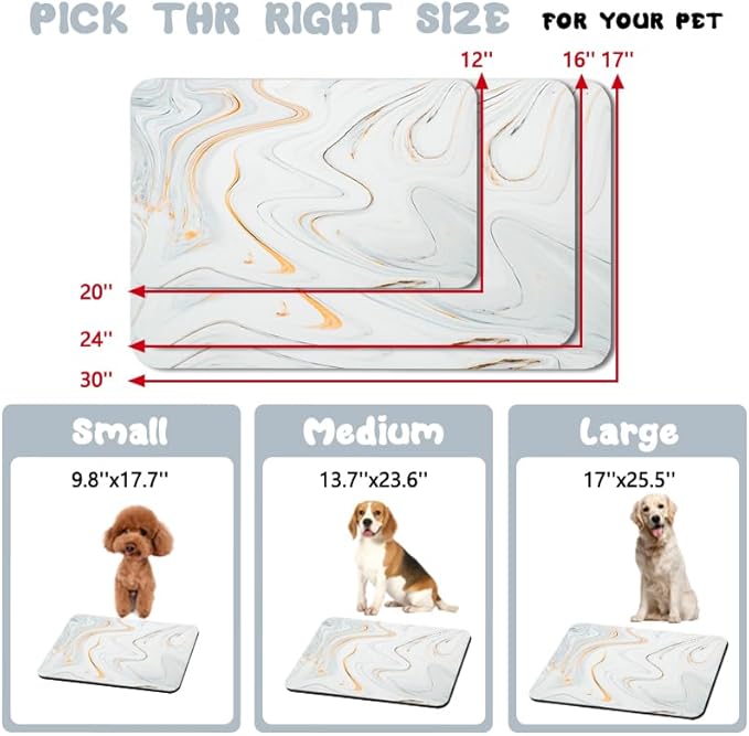 Dog Food Mats for Floors Waterproof, Dog Cat Water Bowl Mats Pet Feeding Absorbent Mat Dog Cat Pet Placemats for Food and Water Marble 17 * 30 inch