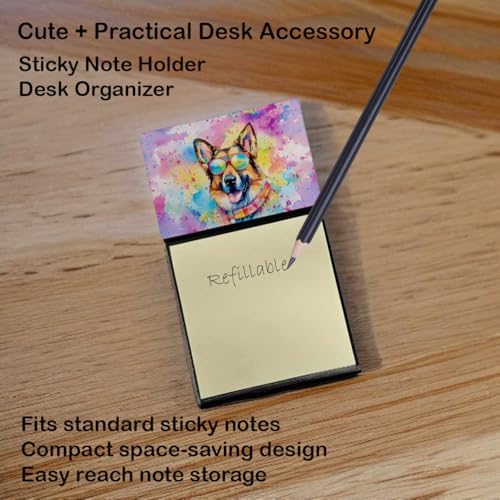 Caroline's Treasures German Shepherd Hippie Dawg Sticky Note Holder Refillable Dispenser Self-Sticky Note Pads, Memo Pads Blank Desk Accessories