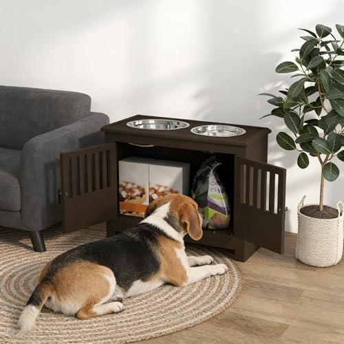 Modern Style Dog Feeding Station, pet Feeding Station Pet Food Storage Cabinet with Elevated Bowls and Dog Food Station Sealed Container, Space-Saving Organizer for Dry Kibble and