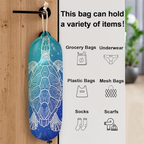 Pardick Summer Plastic Bag Holder Ocean Theme Sea Turtle Wall Mount Grocery Bag Holder Washable Plastic Bag Dispenser Garbage Bag Organizer for Home Kitchen Decor, Gifts for Women Mom Family Friends