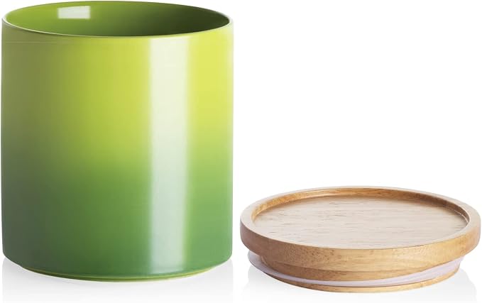 Sweejar Ceramic Food Storage Jar, Stackable Kitchen Canisters, Containers with Airtight Seal Wooden Lid for Serving Ground Coffee, Tea, Sugar, Salt and More - 16 Fl Oz (Gradient Green)