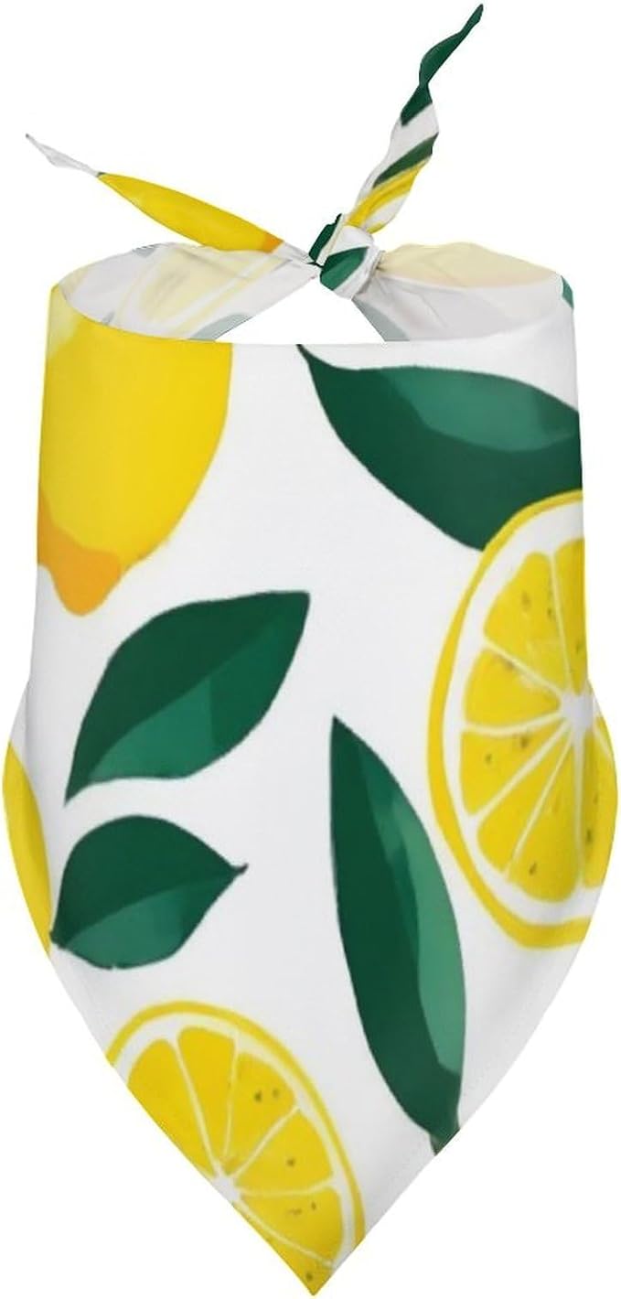 Summer Breathable Scarf for Small, Medium, Large Dogs Yellow Lemon and Cats, Washable Handkerchief with Adjustable Design