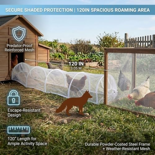 Foldable Chicken Run Tunnel, 120in Portable Poultry Enclosure, Outdoor Coop Extension for Yard, Tool-Free Setup(Light Green)
