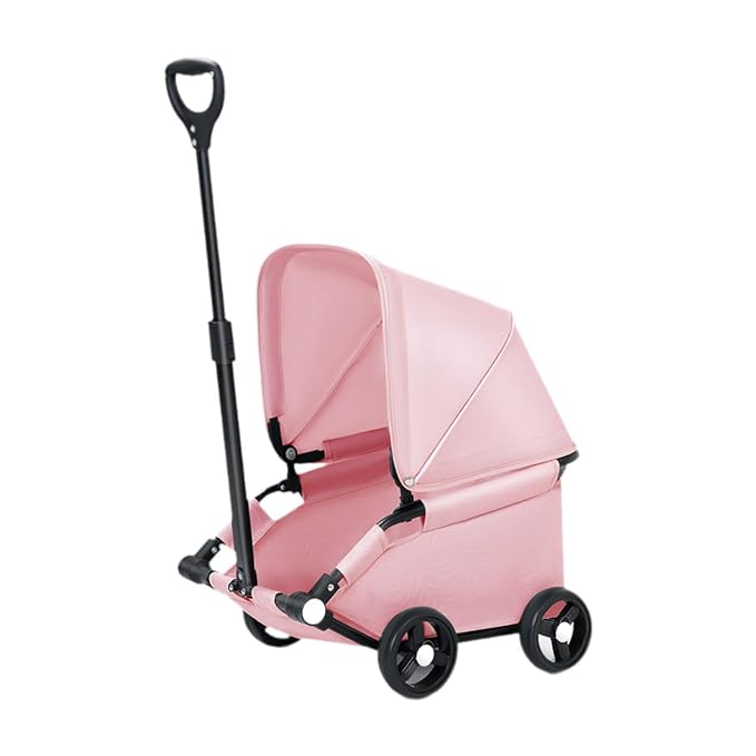 Dog Stroller Pet Stroller Dog Cart Pet Carrier with One Button Fold Three Rotation Pull Rod Lightweight Oxford Suitable for City, Pink