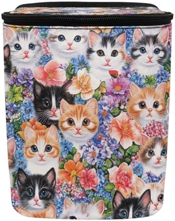 DISNIMO Flower Cats Car Trash Can with Lid Leak Proof Trash Bin Garbage Bag Collapsible Automatic Portable Trash Can Easy to Clean Used in Car Home Office