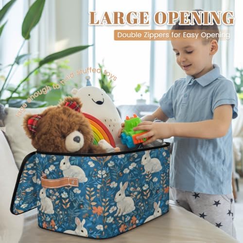 Rabbit Easter Storage Box with Zipper Lid | Collapsible, Fabric, Storage Bin, Handle, Large, Closet Organizer, Containers, Bedroom, Home, Spring Bunny Flowers