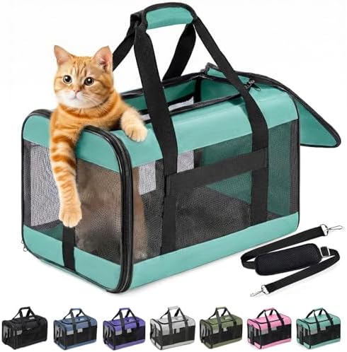 Conlun Cat Carrier Soft-Sided Pets Travel Carriers up to 15 Lbs,Turq M | Airline Approved,with Inner Safety Leash,Collapsible Pet Transport Carrier for Small Dog/Medium Cats