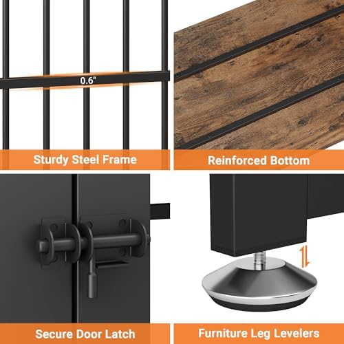 YaFiti 31.5" Dog Crate Furniture, Wooden Dog Kennel with Bowl, Rustic Brown | Adjustable 360° Rotating Feeder, Name Tag, for Small Dogs, Chew-Resistant, Heavy Duty, Side End Table, Decorative Pet Cage