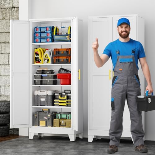 71" Metal Garage Storage Cabinet with 2 Doors, 4 Adjustable Shelves