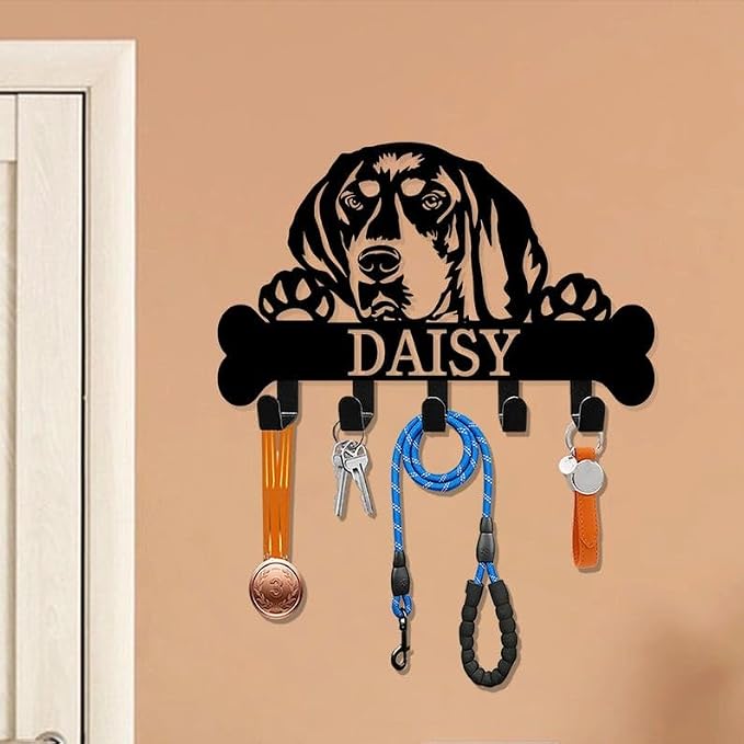 Personalized Bluetick Coonhound Dog Collar Holder, Key Organizer | Key Holder Wall Mount, Dog Lover Gifts, Metal Decor, House Warming Gifts New Home, Dog Leash Holder for Wall