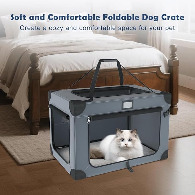 24 Inch Portable Collapsible Dog Crate for Small Dogs Travel | Sturdy Metal Frame，Indoor and Outdoor Use，Soft Blanket and Foldable Bowl,Storage Bag,Signature Card,Waterproof,Camping