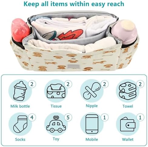 double stroller accessories Poodledogs Dog Puppy White Animal Pet diaper caddy with travel wipes pouching