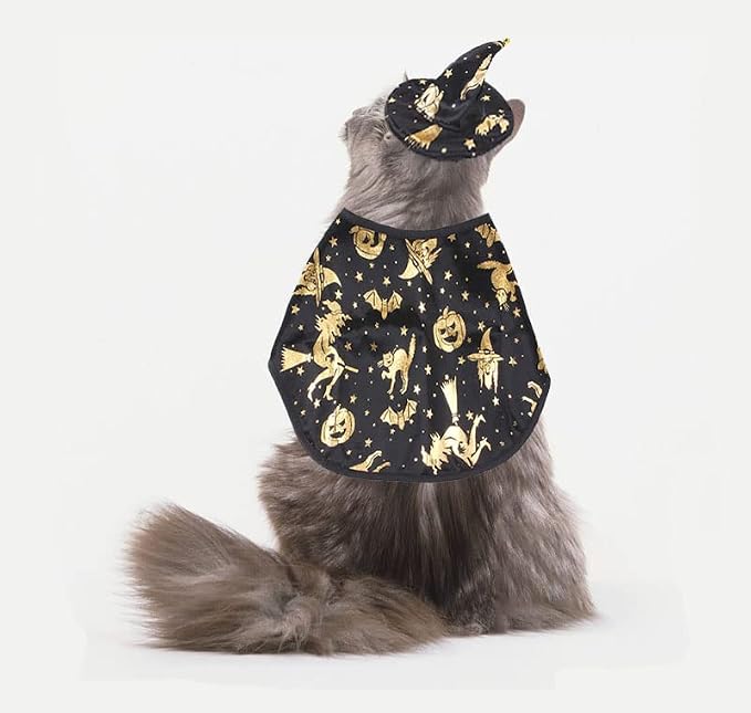 Estivaux Pet Halloween Costumes Dogs Cats Halloween Witch Pet Costume Cape Hat Halloween Vampire Cloak Wizard Cats Cosplay Clothes Apparel for Small Dogs Cats Halloween Party Decorations