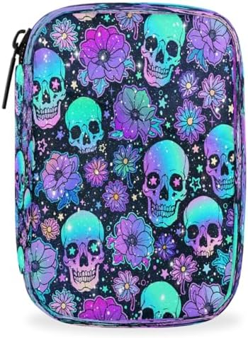 Pill Organizer Box Flowers Skull Halloween 7-Day Weekly Medicine Pill Case Travel Pill Container Portable Pill Holder Storage Purse Bag Small Compact Size for Vitamin Supplement Birth Control