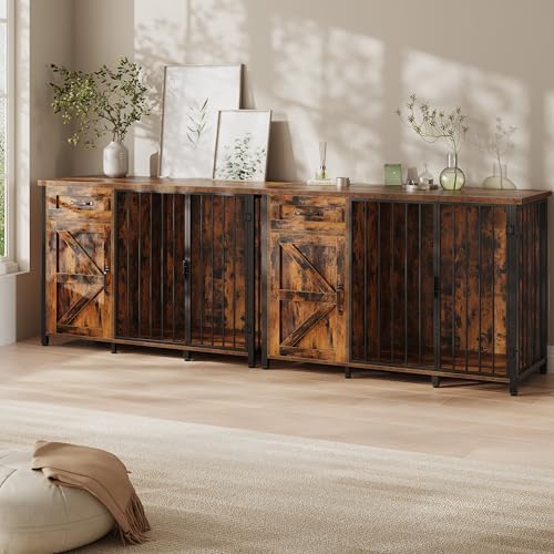 kepptory 30 Inch Dog Crate Furniture with Cabinet, Heavy Duty Farmhouse Dog Kennel with Charging Station, Wooden End Table TV Stand with 900 LBS Capacity and Adustable Feet