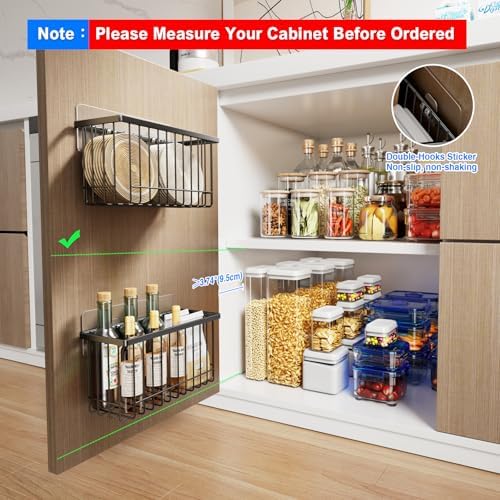 Mustorn 4 Pack Adhesive Cabinet Door Organizer, Lid Organizers Inside Cabinet Food Container/Tumbler Lid Organizer and Storage Cup Lids Holder for Kitchen & Bathroom Wall Mounted(Black)