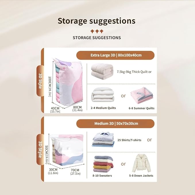 Vacuum Storage Bags No Pump Needed, Heavy Duty Thickened Compression Bags for Closet Dorm Room Moving, Upright Standing Cube Design Large & Medium 2/4 Pack (#ML-4)