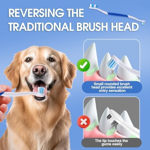 Dog Toothbrush – Newly Upgraded Dual-Head Design with 60° Wavy Bristles – Gently Surrounds Teeth for Deep Cleaning and Plaque Removal – Non-Slip Handle, Ideal for Daily Pet Dental Care (Blue, 1-Pack)