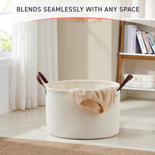 XLarge Round Cotton Rope Storage Basket, 21x21x14, Cream